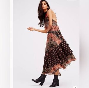 Free People Painted Paisley Asymmetrical Hem Halter Maxi Dress size Small